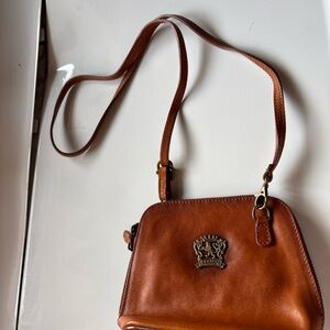 Pratesi Firenze Cognac Leather Crossbody Made In Italy